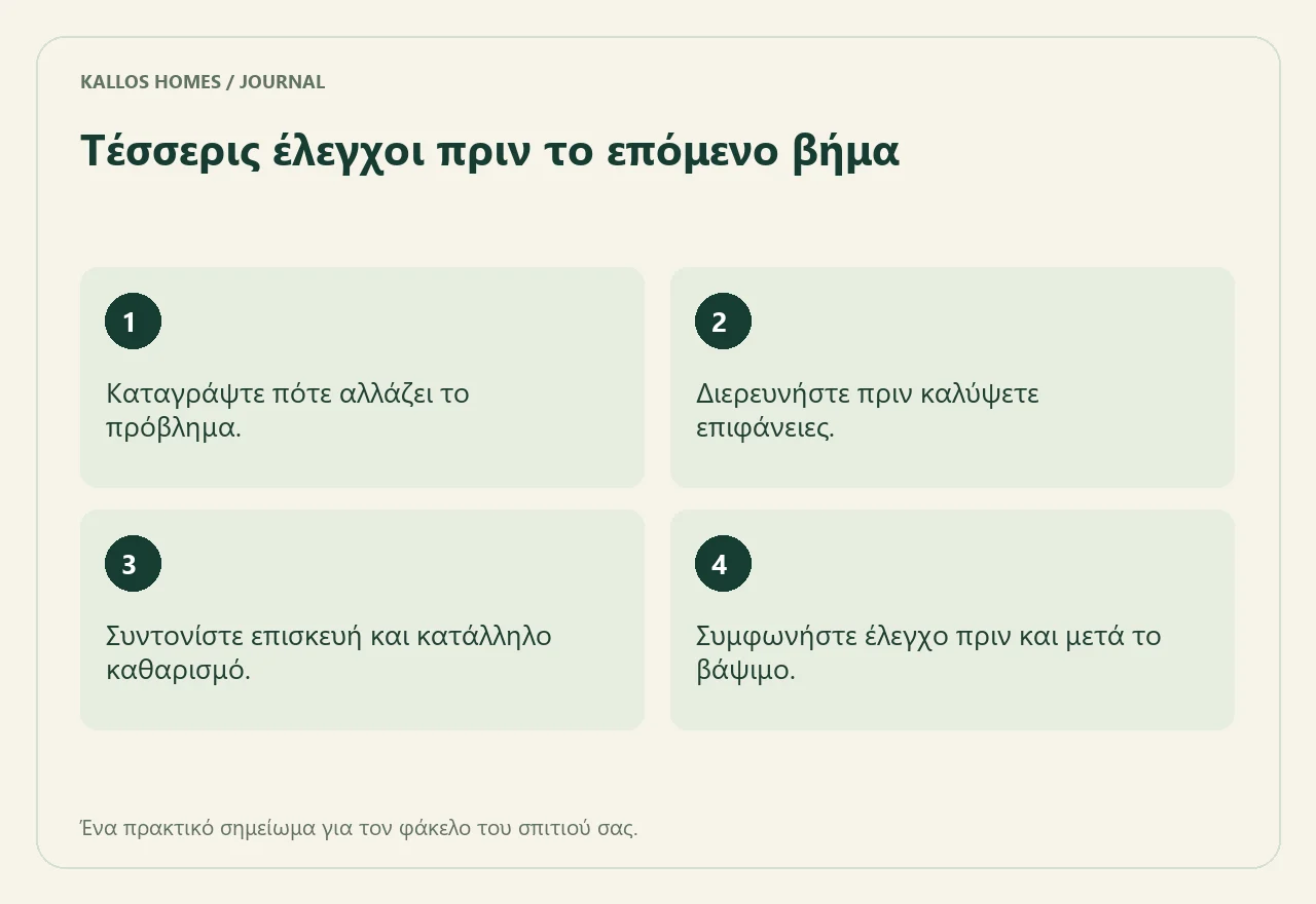 Υγρασία πριν το βάψιμο: βρείτε πρώτα την αιτία Οπτική σύνοψη των τεσσάρων σημείων του παραπάνω καταλόγου.