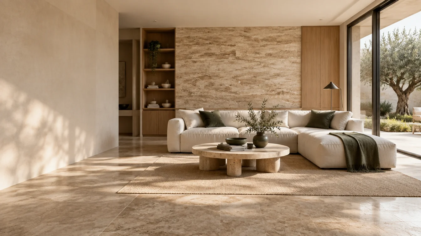 Sunlit Mediterranean home with natural stone and warm oak