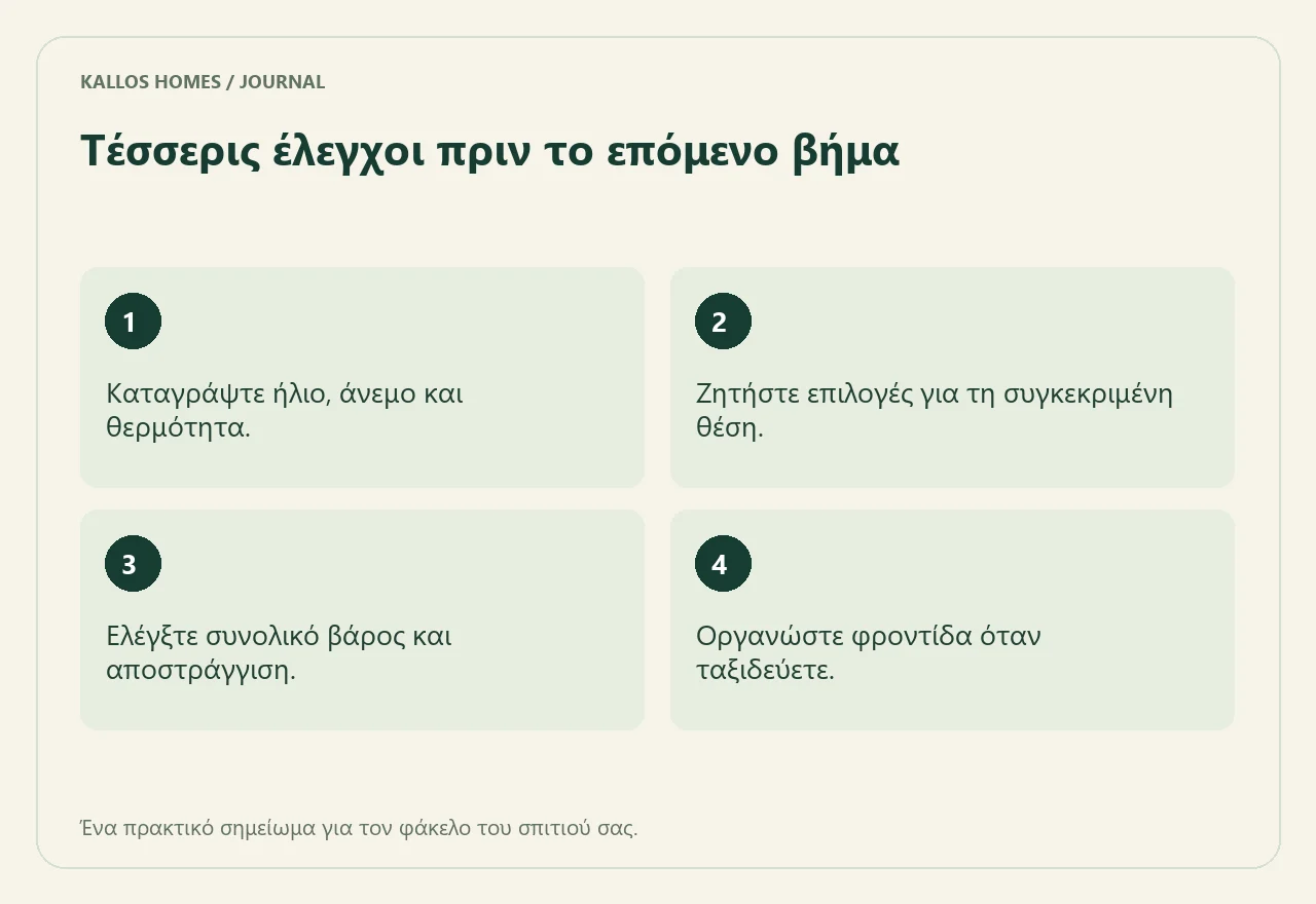 Μεσογειακός κήπος σε γλάστρες με σχέδιο φροντίδας Οπτική σύνοψη των τεσσάρων σημείων του παραπάνω καταλόγου.