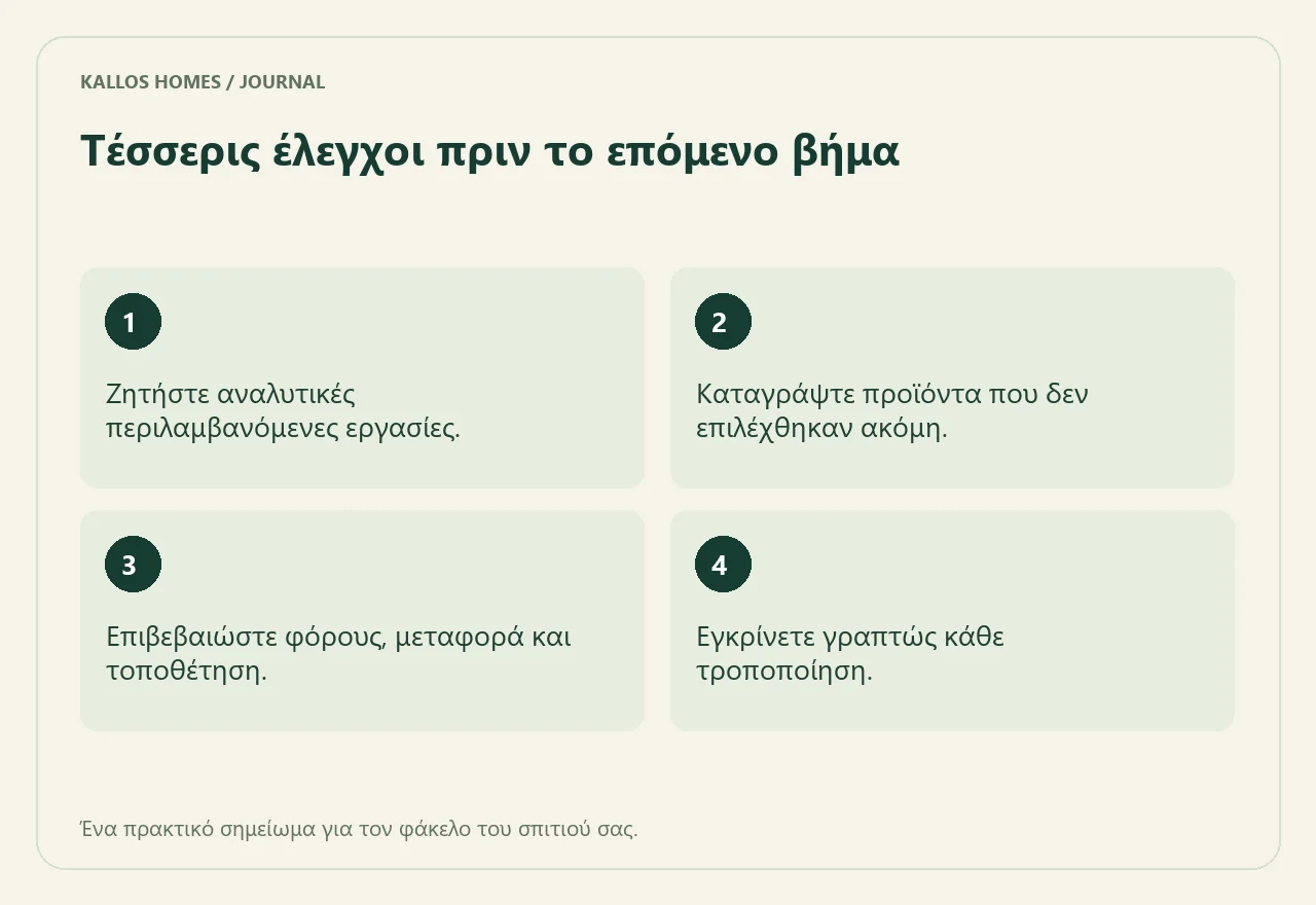 Προϋπολογισμός ανακαίνισης χωρίς ασάφειες Οπτική σύνοψη των τεσσάρων σημείων του παραπάνω καταλόγου.
