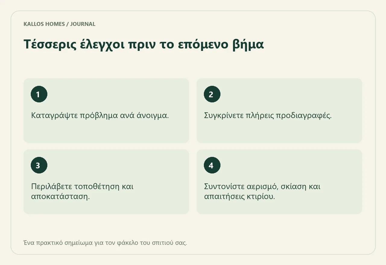Αλλαγή κουφωμάτων: ερωτήσεις πριν την προσφορά Οπτική σύνοψη των τεσσάρων σημείων του παραπάνω καταλόγου.